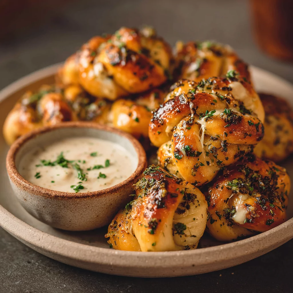 Cheesy Garlic Knots with Noochy Dip