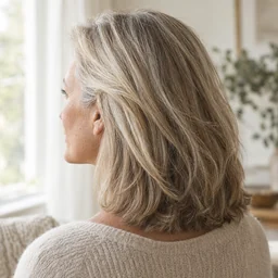 Thick, healthy, shoulder-length hair in daylight