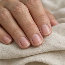 Close-up of short, strong, natural fingernails
