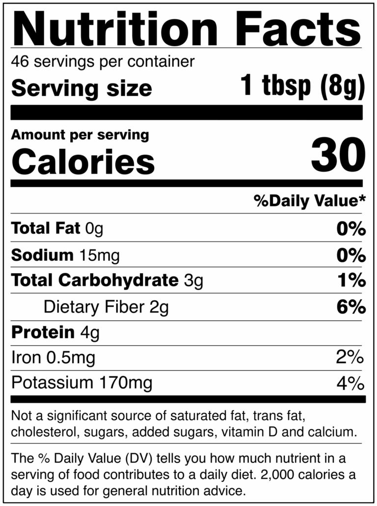 Noochy Licious Nutrition Facts panel