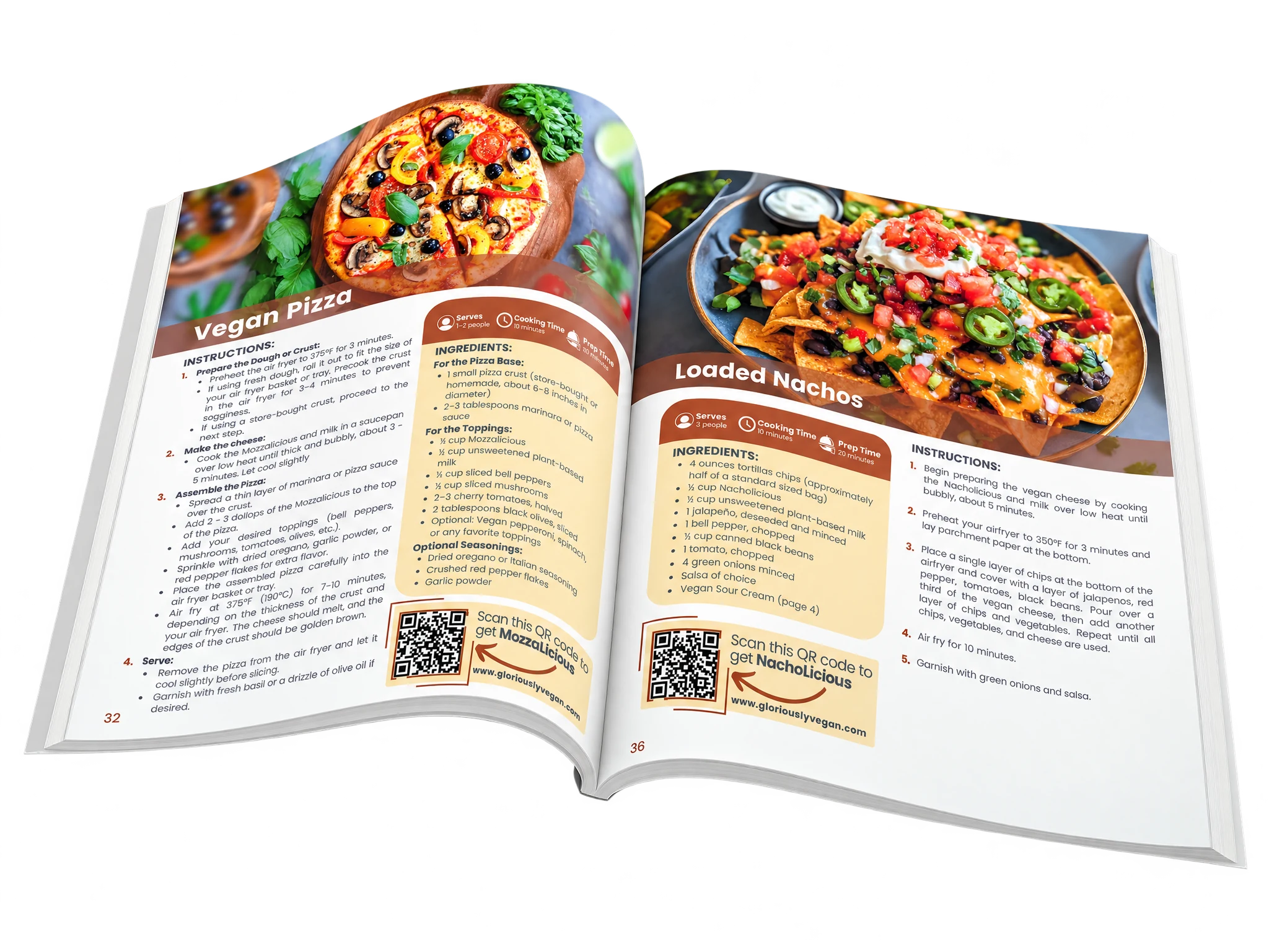 The book open at two recipe pages
