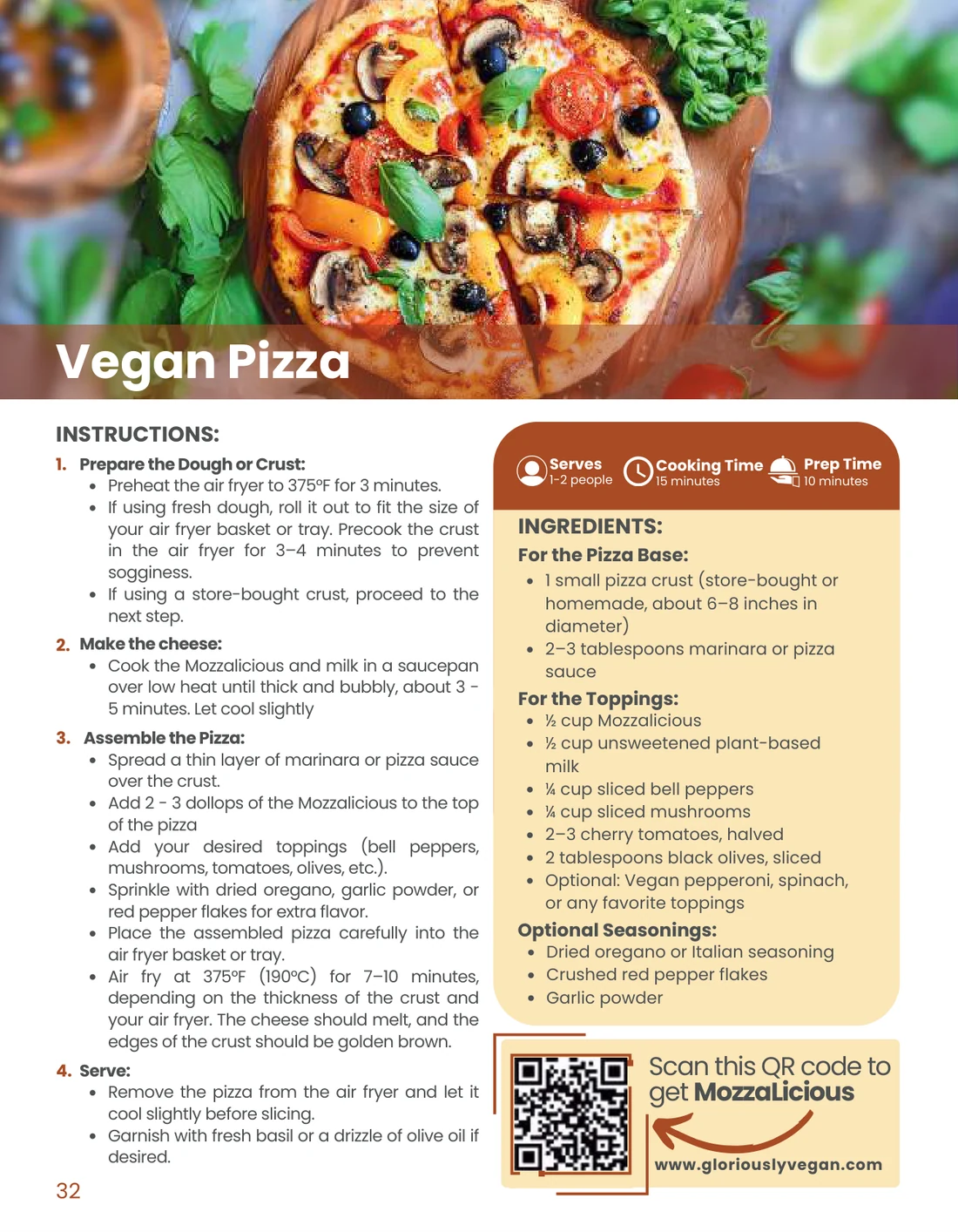 Inside the Air Fryer Cookbook: the Vegan Pizza page