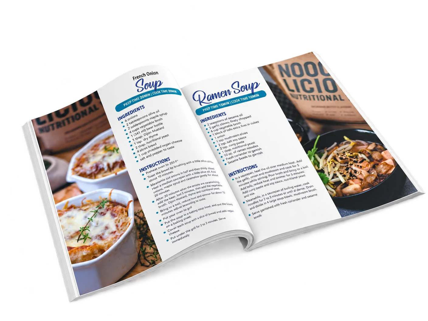 The book open at two recipe pages