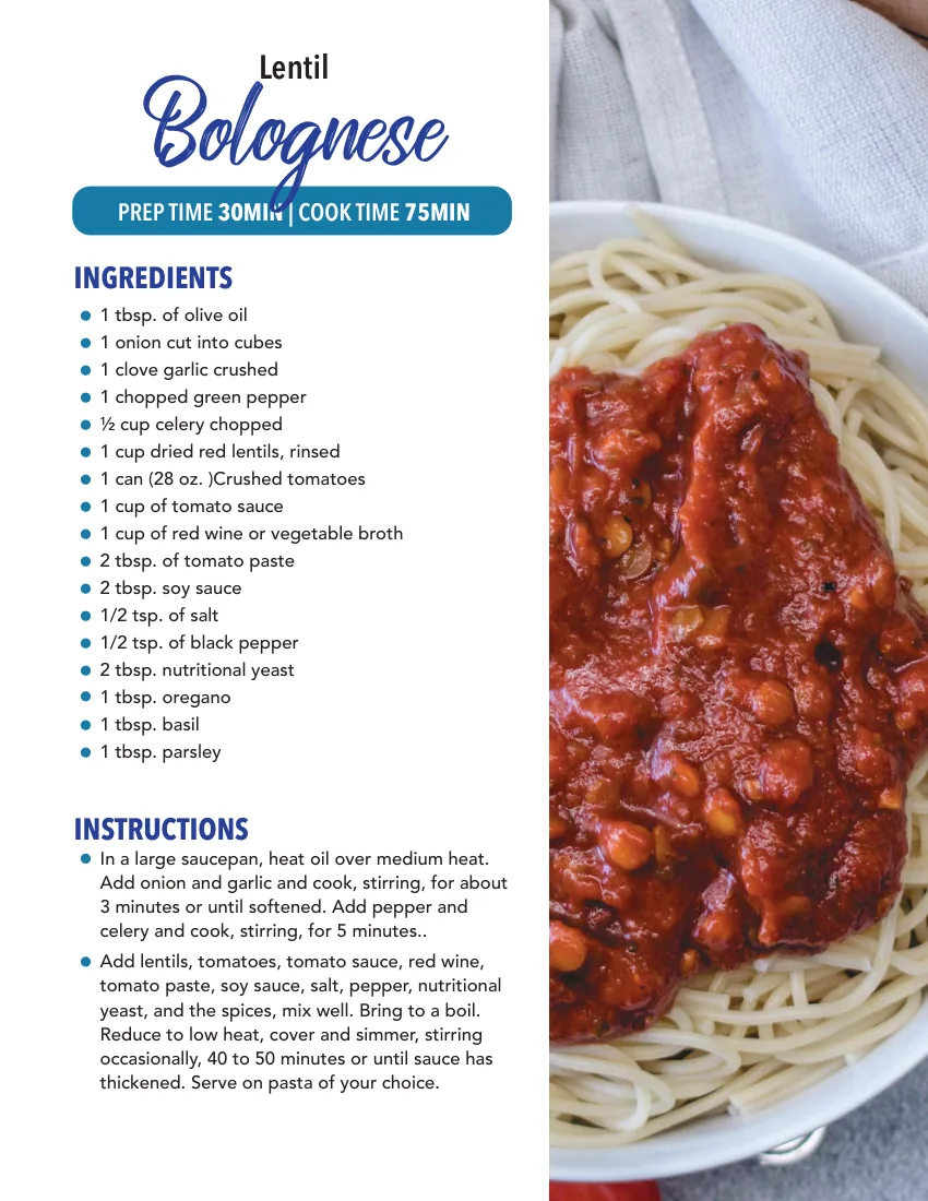 Inside the book: the Lentil Bolognese page