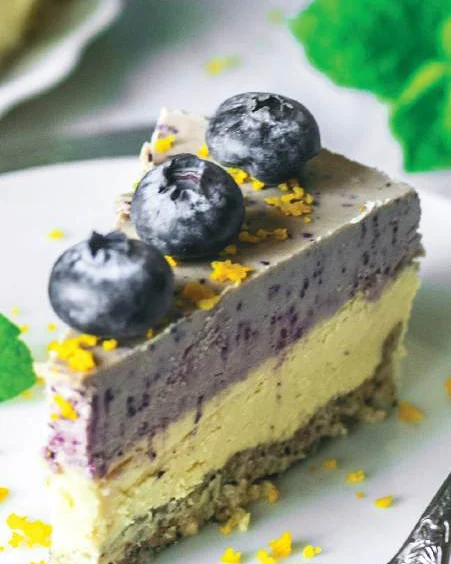 Blueberries & Orange Cheesecake, photographed for Gloriously Vegan Desserts