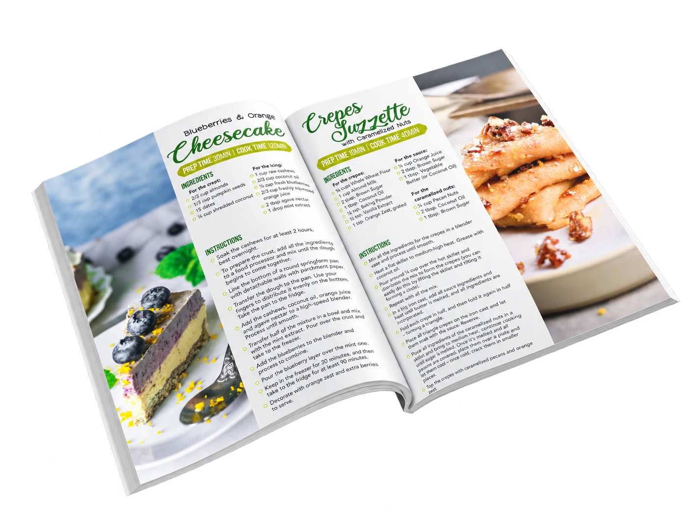 The book open at two recipe pages