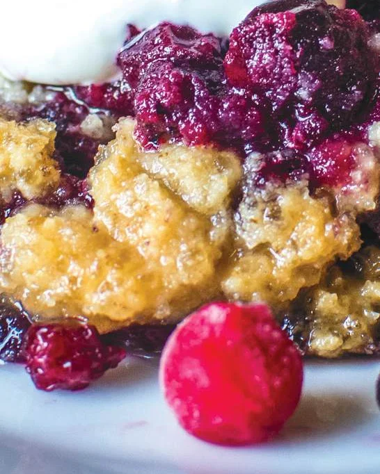 Super Easy Three Berry Crumble, photographed for Gloriously Vegan Desserts