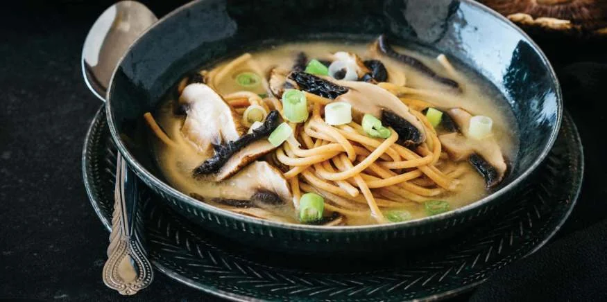 Miso Mushroom Noodle Soup, photographed for The Magic 5 Cookbook