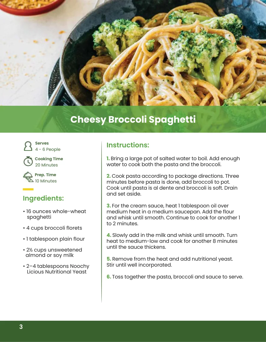 Inside the Magic 5 Cookbook: the Cheesy Broccoli Spaghetti page